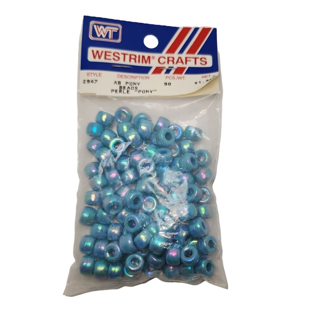 Vintage NOS Westrim Crafts AB Pony Beads Perle Light Blue 20 USA 90 PCS #2947